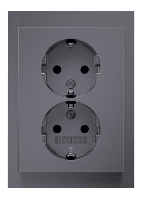 Berker 47597004 Schutzkontakt-Doppelsteckdose mit Rahmen, mit erhöhtem Berührungsschutz