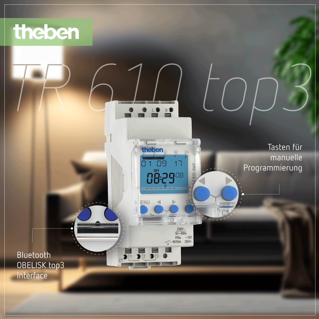 Einfache Bedienung: Theben TR 610 top3 – Digitale Zeitschaltuhr mit 56 Speicherplätzen, 1 Kanal