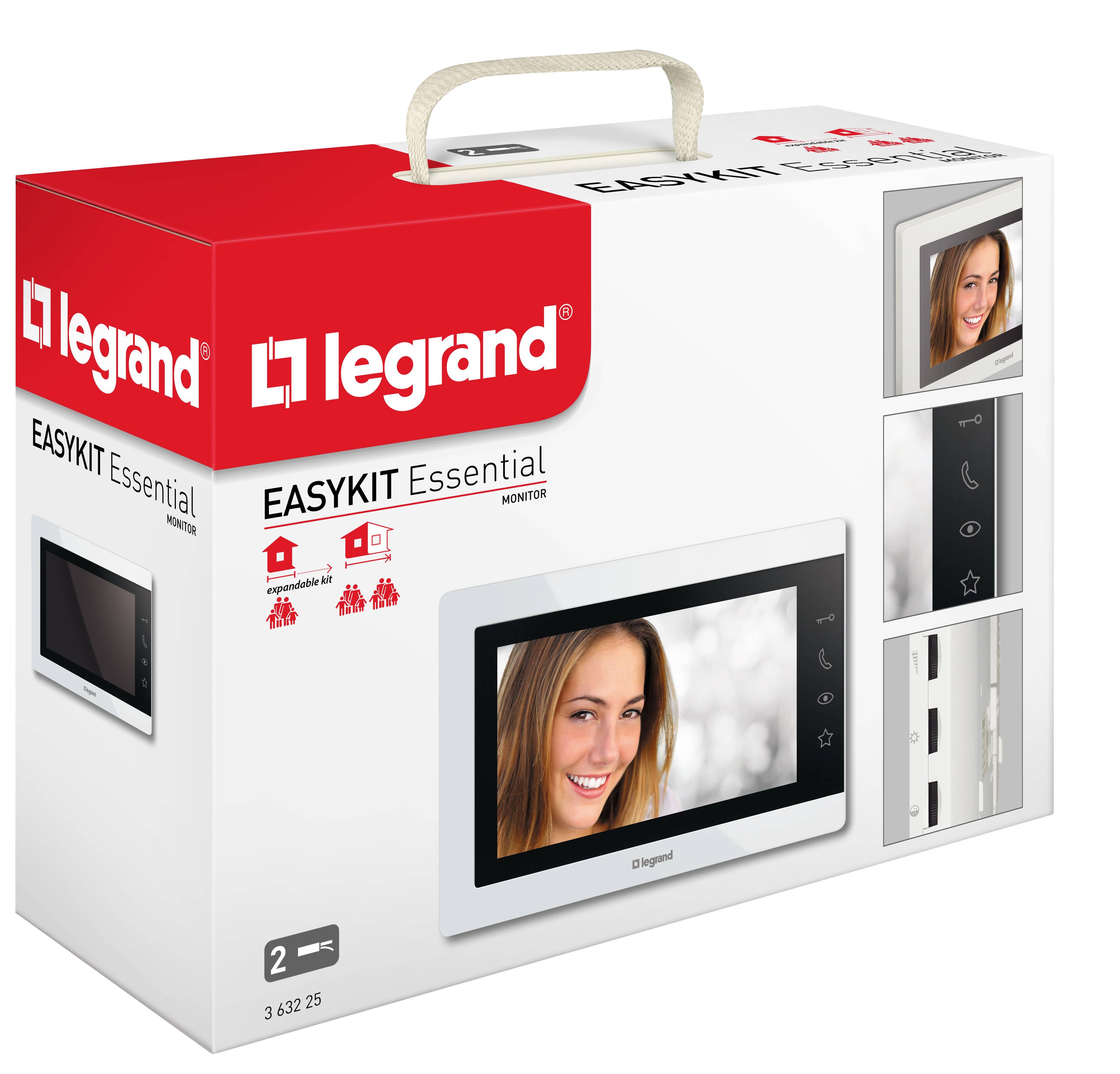 Legrand 363225 EASYKIT Essential Video-Innenstelle, 7"-Hochglanz-Farbmonitor, Sensortasten, Reiheneinbau-Netzgerät, weiß