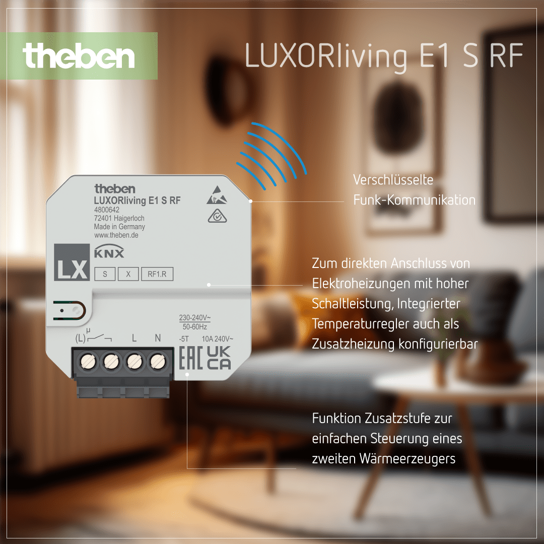 Produktdetails zum LUXORliving E1 S RF Funk-Aktor, Unterputz, für Elektroheizungssteuerung