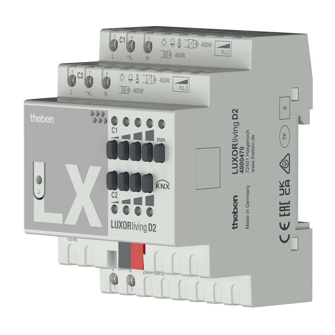 Theben 4800470 LUXORLiving D2, 2-fach Universaldimmaktor, Dimmleistung 400 W pro Kanal, Dimmbereich 0-100%