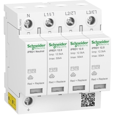 Schneider A9L16482 Kombiableiter Typ 1+2, Acti9 iPRD1 12.5r, 3P+N, 400V AC, Imax 50kA