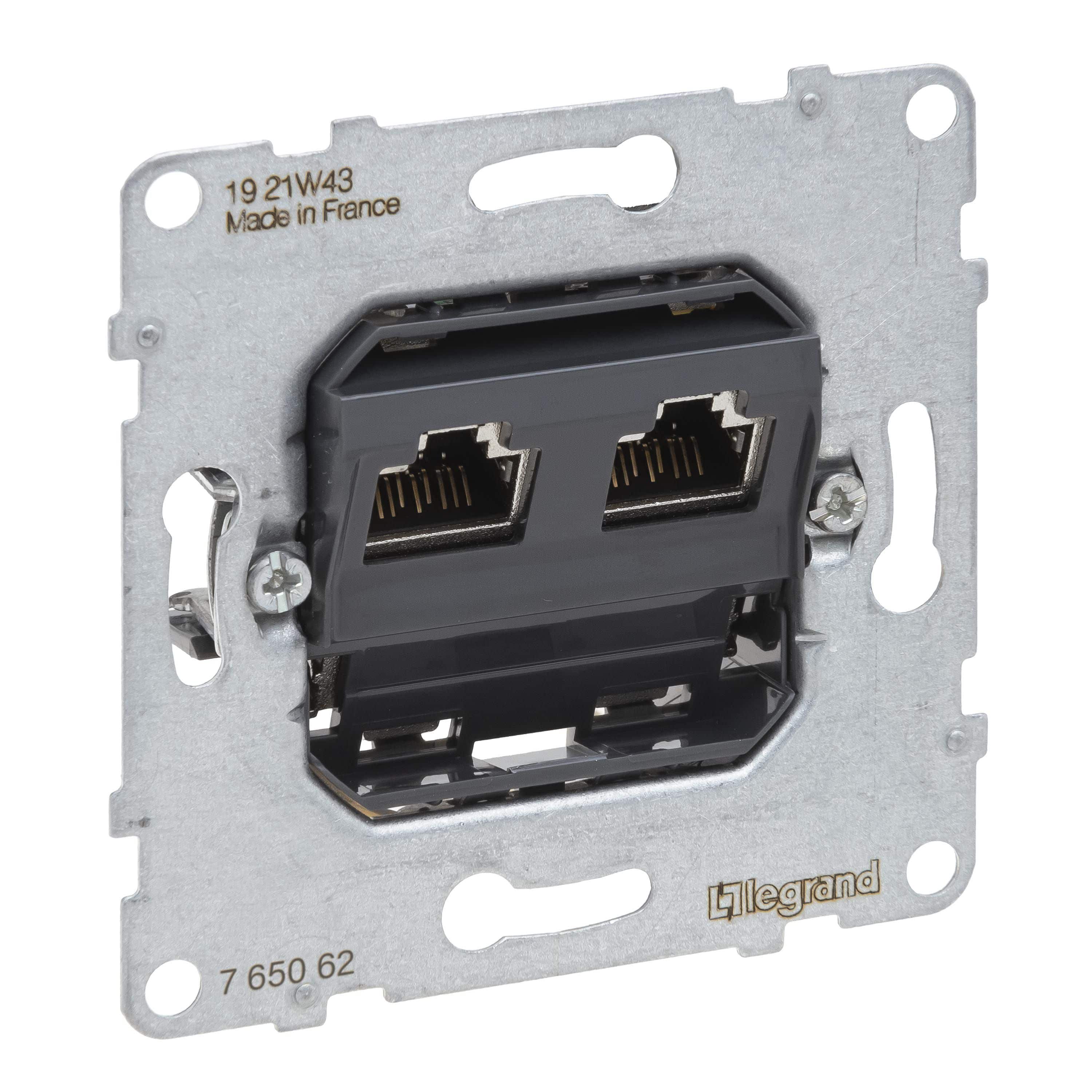 Legrand 765062 SEANO Einsatz Datendose 2 x RJ45, Kat. 6A, STP, geschirmt, werkzeuglose Anschlusstechnik