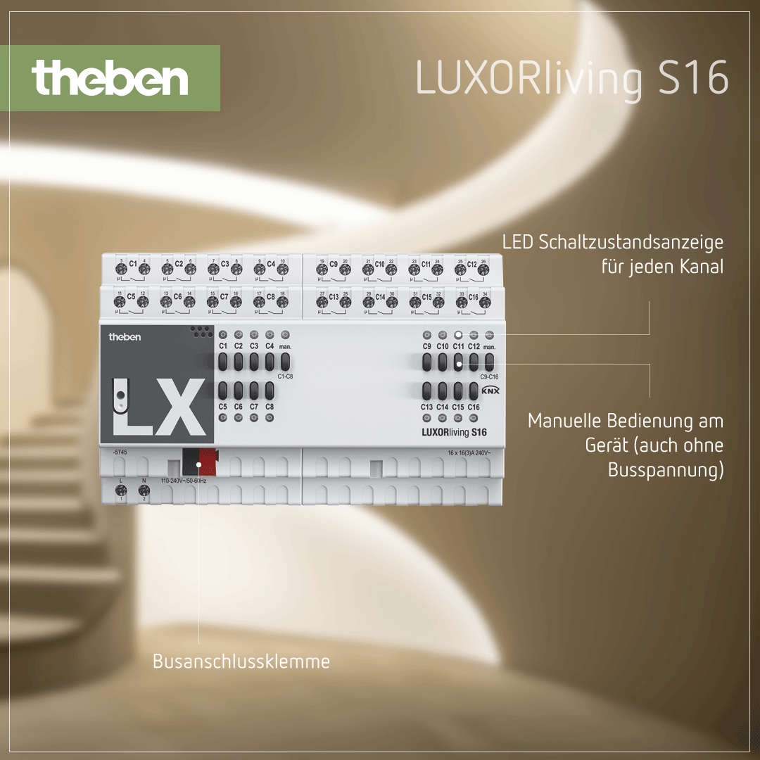 Produktdetails zum LUXORliving S16 Schaltaktor für die Automatisierung von Licht und Geräten