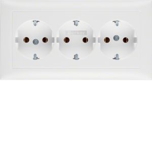 Berker 47661909 Schutzkontakt-Steckdose 3-fach mit Abdeckplatte S.x/B.x polarweiß matt