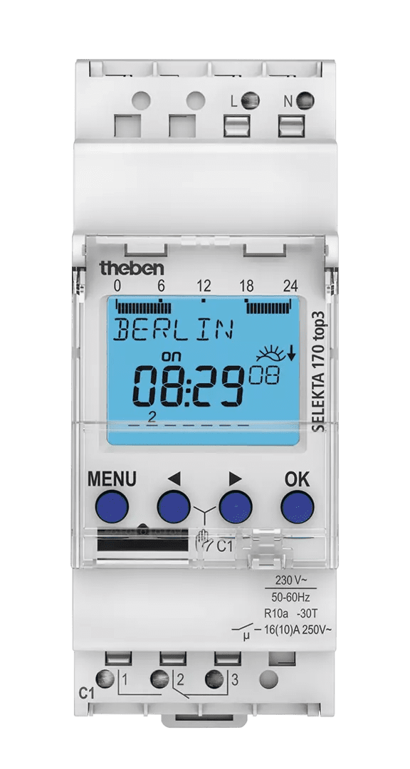 Theben 1700130 SELEKTA 170 top3 1-Kanal Astro-Zeitschaltuhr, App-Programmierung, Zeitschalter, Astrofunktion, Beleuchtung: Straße, Schaufenster, Werbebeleuchtung, Parkplätze, Parkhäuser, Gewächshäuser