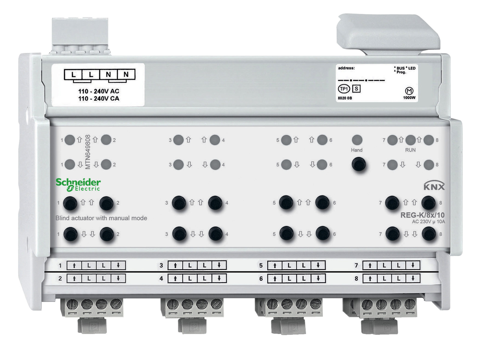 Schneider MTN649808 Jalousieaktor REG-K mit Handbetätigung, 8 Kanäle