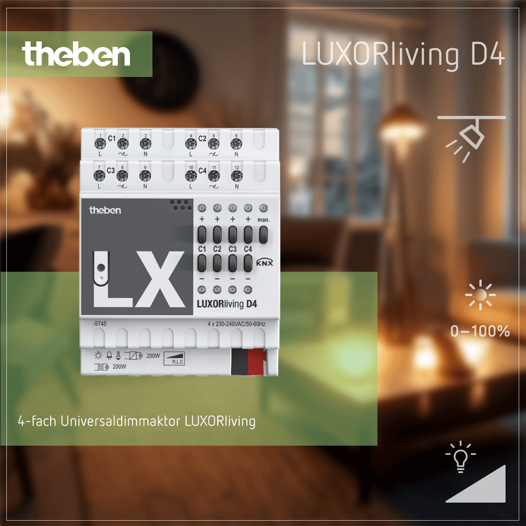 Theben LUXORliving D4 Dimmaktor zur flexiblen Steuerung und Anpassung der Lichtintensität