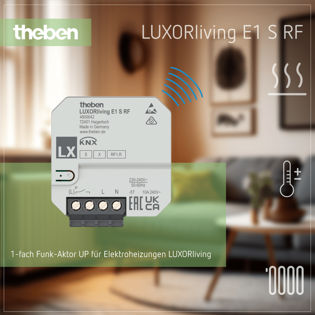 Theben LUXORliving E1 S RF 1-fach Funk-Aktor UP zur Steuerung von Elektroheizungen