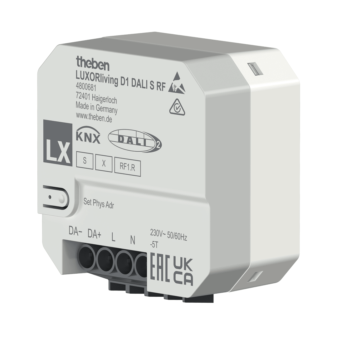 Theben 4800681 LUXORliving D1 DALI S RF, 1-fach DALI TP Funk-Aktor, Unterputz, Schnittstelle DALI-/KNX Bus-System