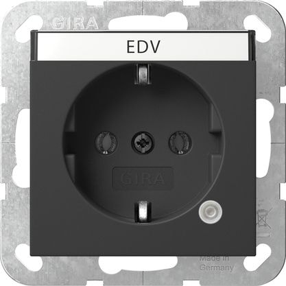 Gira 4452005 Schutzkontakt-Steckdose mit Kontrolllicht und Beschriftungsfeld System 55 Schwarz matt