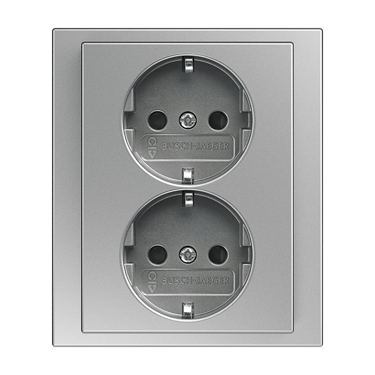 Busch-Jaeger 202 EUJB-866 Schutzkontakt Doppelsteckdose Safety+, mit erhöhtem Berührungsschutz, mit Steckklemmen, edelstahl matt