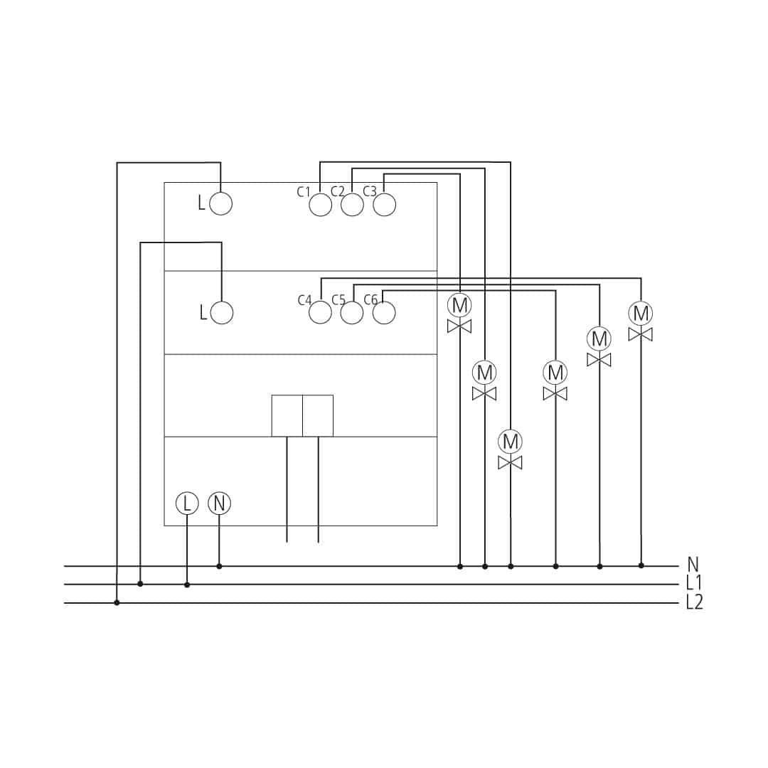 Theben 4800440 LUXORliving H6, 6-fach Heizungsaktor LUXORliving, Steuern von 6 thermischen Stellantrieben 24–240 V AC