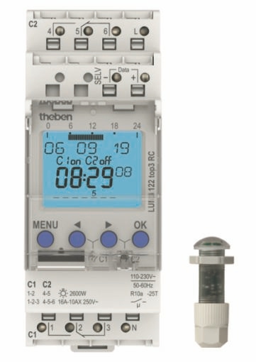 Theben 1220230 LUNA 122 top3 EL Dämmerungsschalter mit Zeitschaltuhr, Einbau-Lichtsensor, 2 Kanäle, RC-fähig