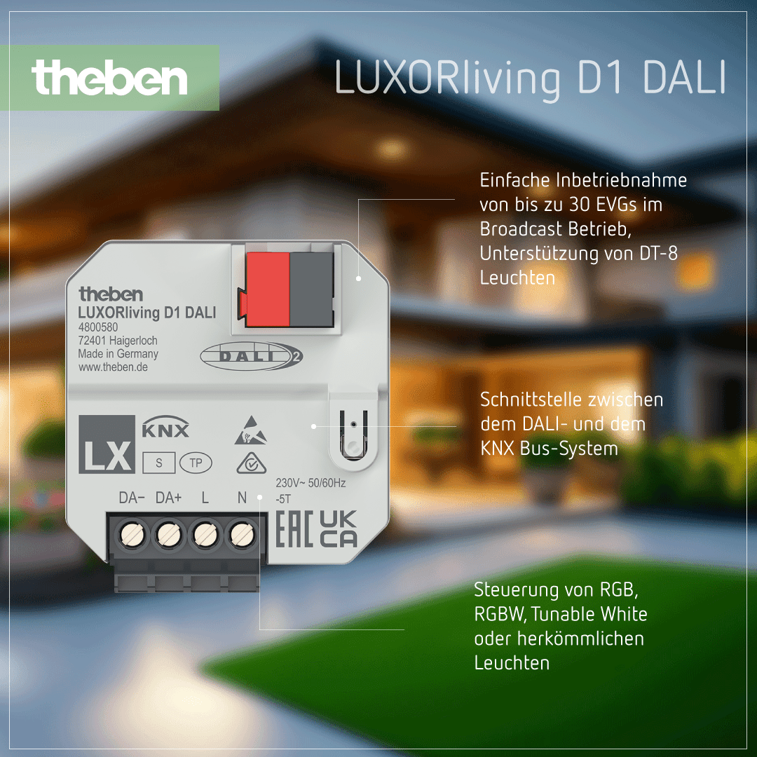 Produktdetails zum Theben LUXORliving D1 DALI UP 1-fach Aktor für DALI-Beleuchtungen