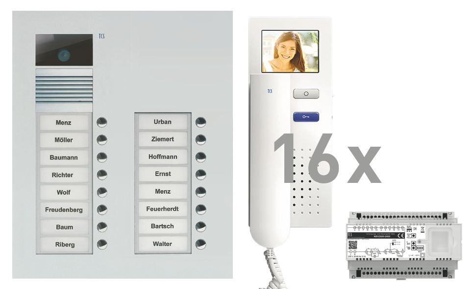 TCS PVU16160-0010 Video-Außenstation, Serie AVU, zweispaltig mit Video-Türtelefon für 16 WE