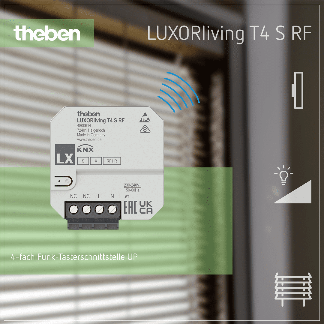 Theben LUXORliving T4 S RF 4-fach UP Funk-Tasterschnittstelle zur Steuerung von Smart-Home-Geräten