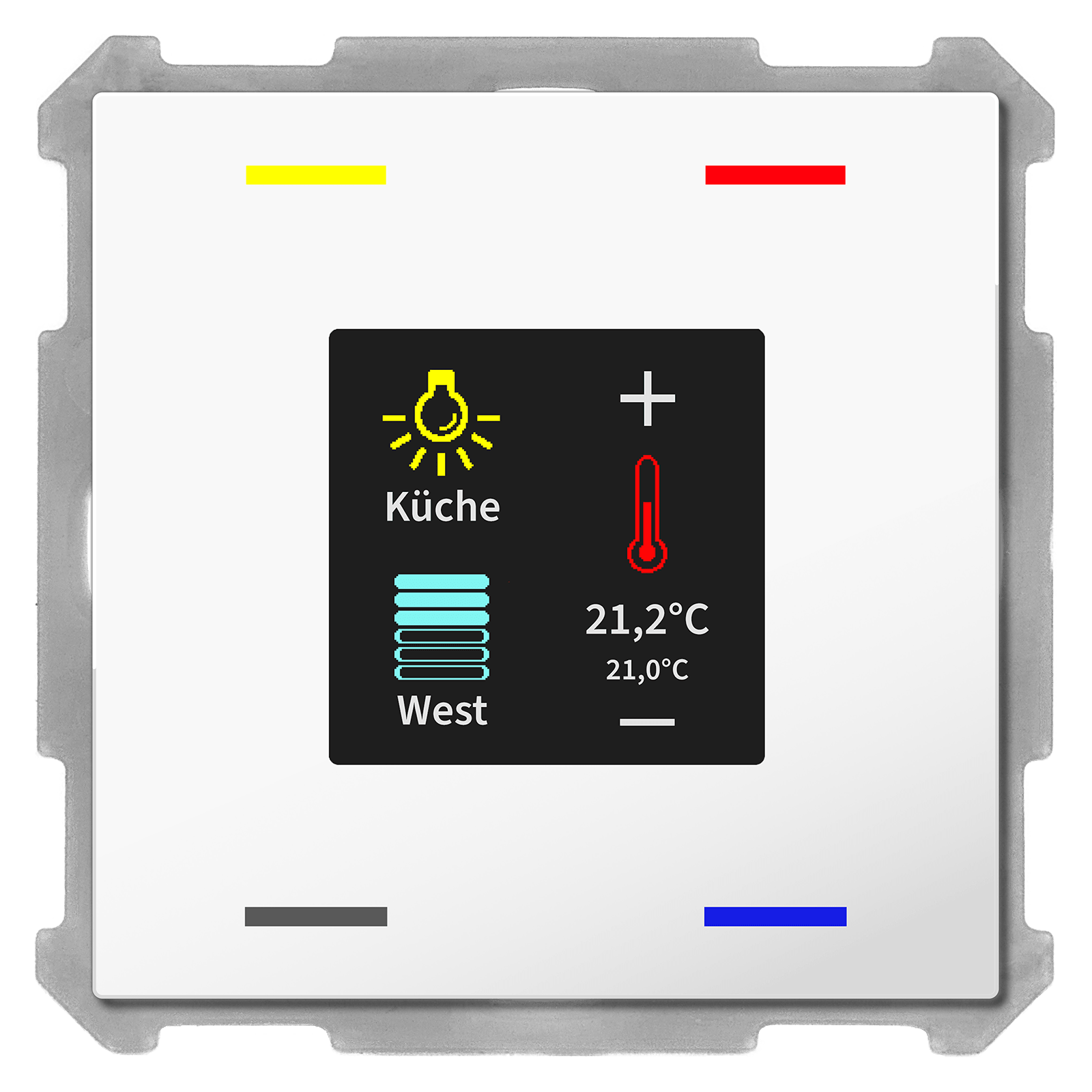 MDT BE-TAS63T4.01 KNX Taster Smart 63 4-fach mit Farbdisplay, Temp.-/Feuchtesensor, Studioweiß glänzend