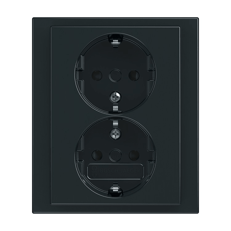 Busch-Jaeger 202 EUJB-81  Schutzkontakt Doppelsteckdose Safety+, mit erhöhtem Berührungsschutz, mit Steckklemmen, anthrazit glänzend