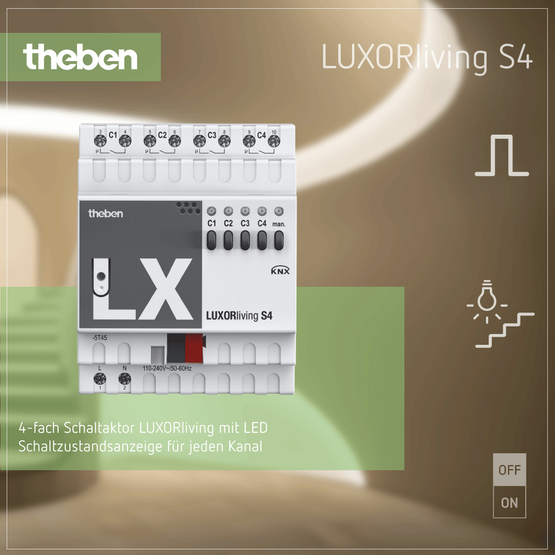 Theben LUXORliving S4 Schaltaktor zur intelligenten Steuerung von elektrischen Geräten im Smart Home