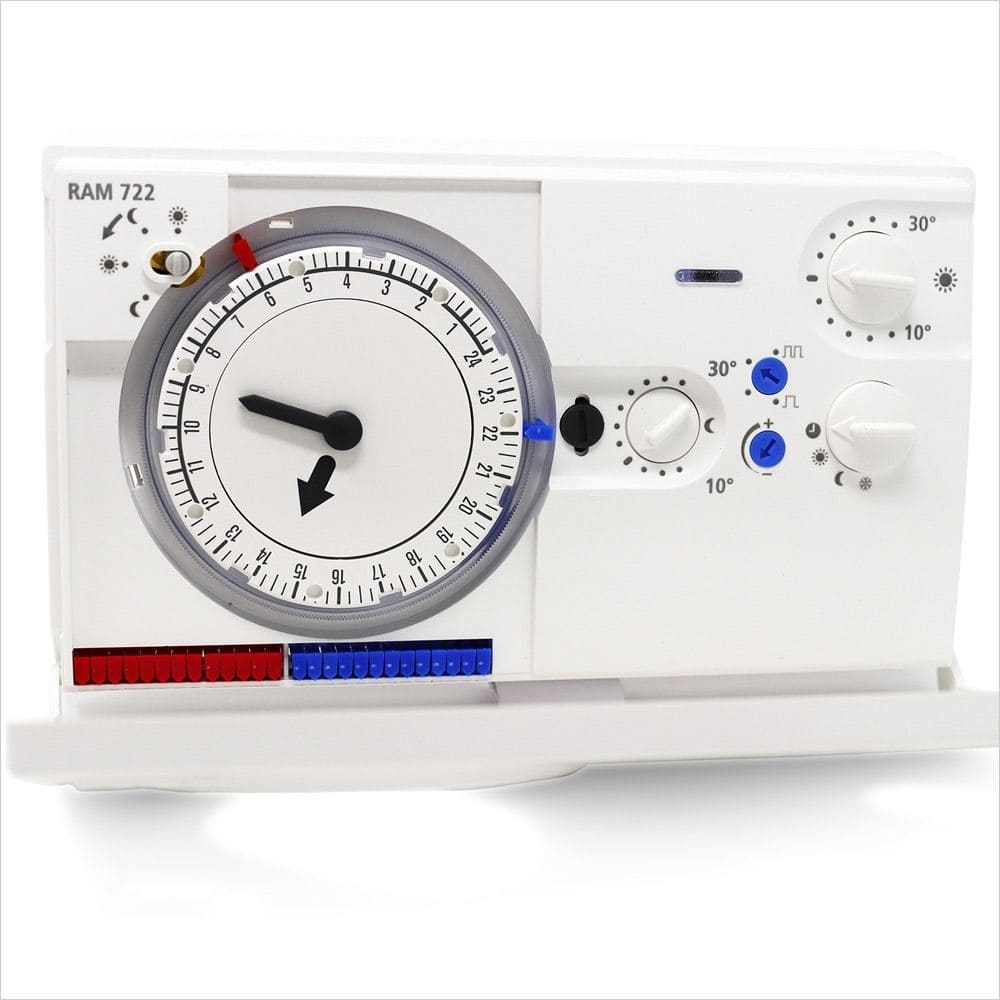 Theben 7220030 RAMSES 722 Analoges Uhrenthermostat mit Tagesprogramm und Wochenprogramm, Netzversion, elektronisch, Programmanzeige, Absenktemperatur, Raumtemperaturregler, Raumregler, Thermostat