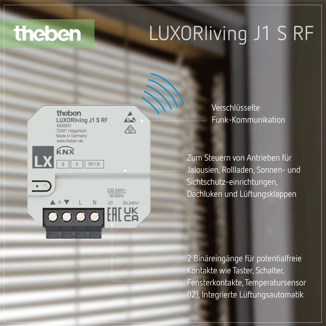 Produktdetails zum LUXORliving J1 S RF UP-Funk-Jalousieaktor für Smart-Home-Anwendungen