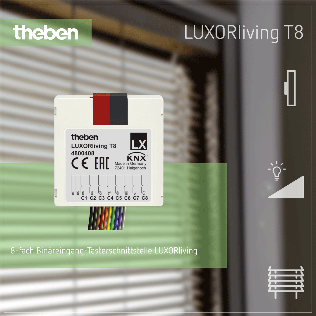 Theben LUXORliving T8 Tasterschnittstelle, UP zur Integration von bis zu acht Tastern im Smart Home