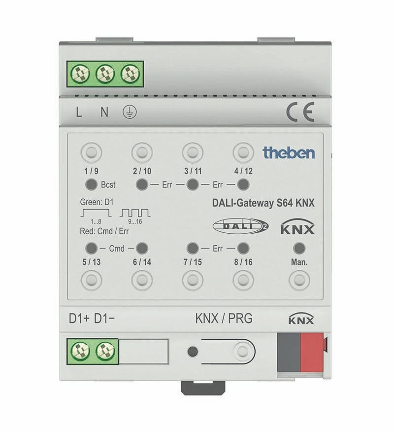 Theben 4940301 DALI-Gateway S64 KNX Schnittstelle zwischen DALI-System und dem KNX-Bus, 1 Kanal für 64 DALI-Leuchten