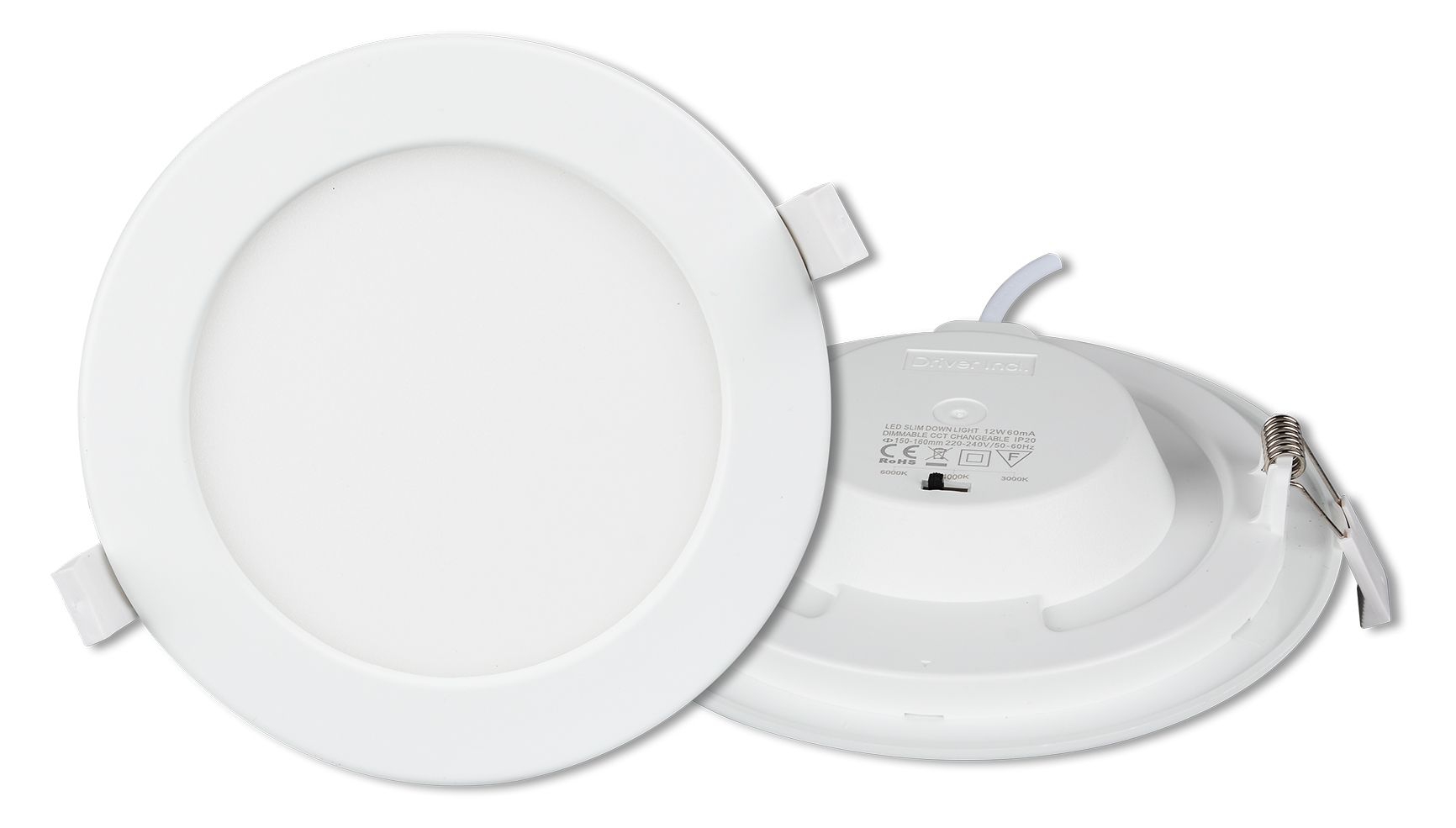 Heitronic 501376 LED Einbaudownlight LE MANS kreisförmig, 12W, 3000/4000/6000 K, Ø170x32 mm, IP44, dimmbar