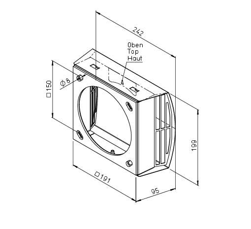 Helios KWL 45-160 FBT-E Fassadenblende tief, Edelstahl, für dezentrales Lüftungsgerät KWL EC 45-160