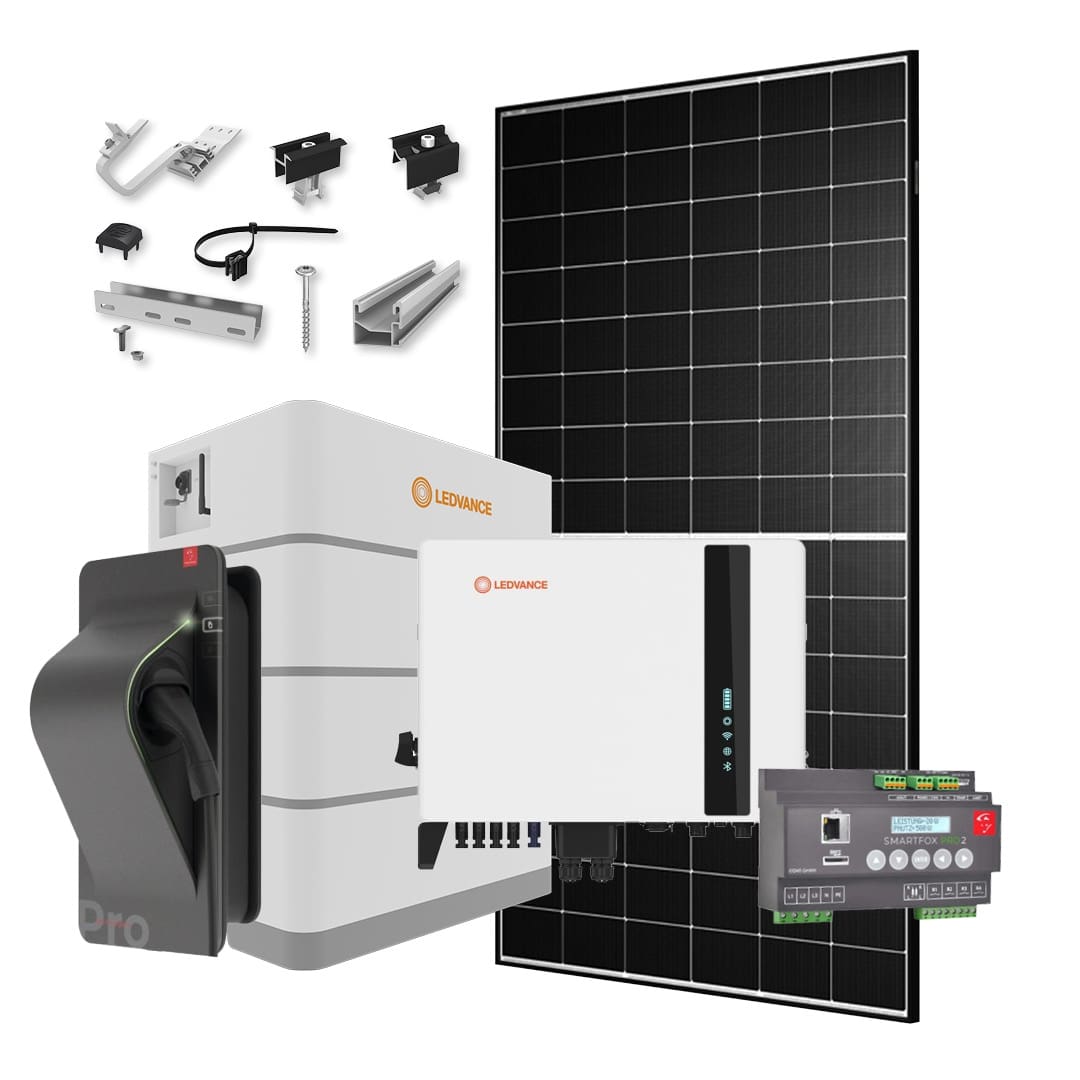 LEDVANCE/K2/SMARTFOX E24-PV-SET4-LLLKSS-11.125 Energiemanagement-PV-Anlage 11,125 kWp für optimale Eigenverbrauchsquote + Unterkonstruktion Schrägdach und Wallbox