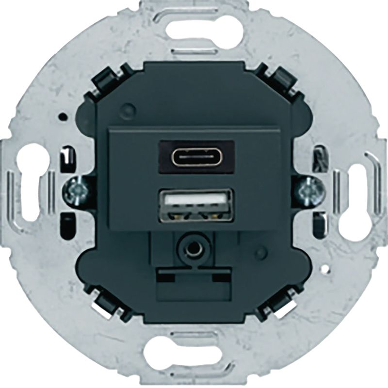 Berker 260415 USB A+C Ladesteckdose 230V, 2-fach, 3.0A, runder Tragring, anthrazit matt