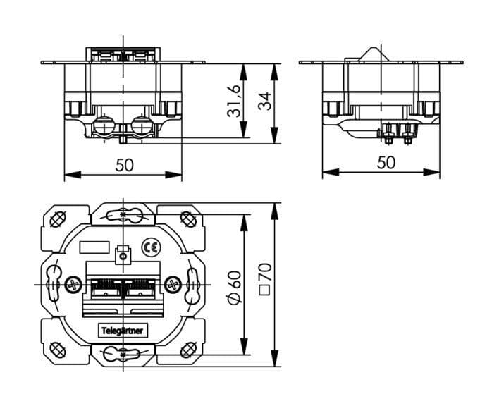 Telegärtner J00020A0502 Anschlussdose AMJ45 8/8 Cat.6A, Unterputz