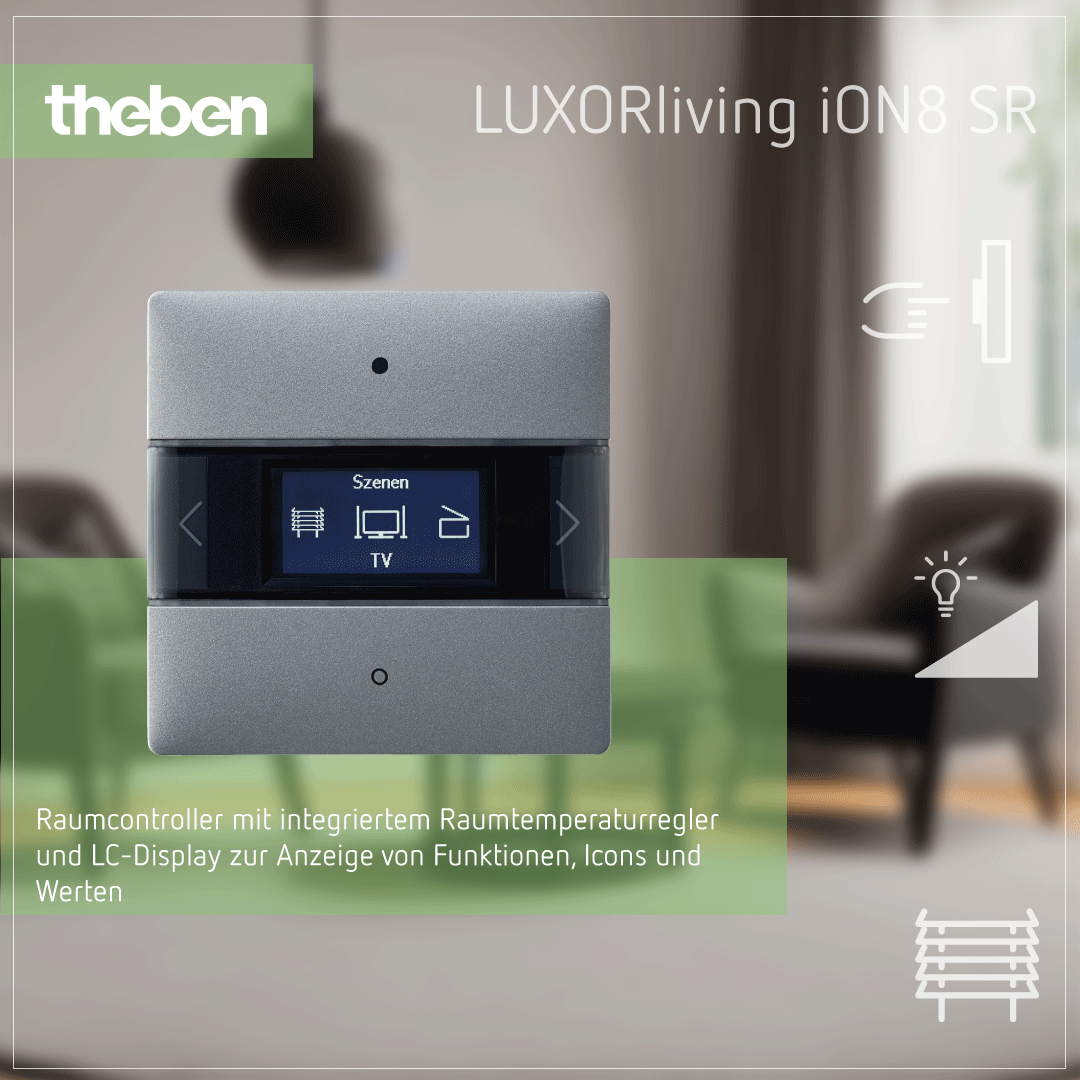 Theben LUXORliving iON8 SR Raumcontroller mit integriertem Raumtemperaturregler in Silber