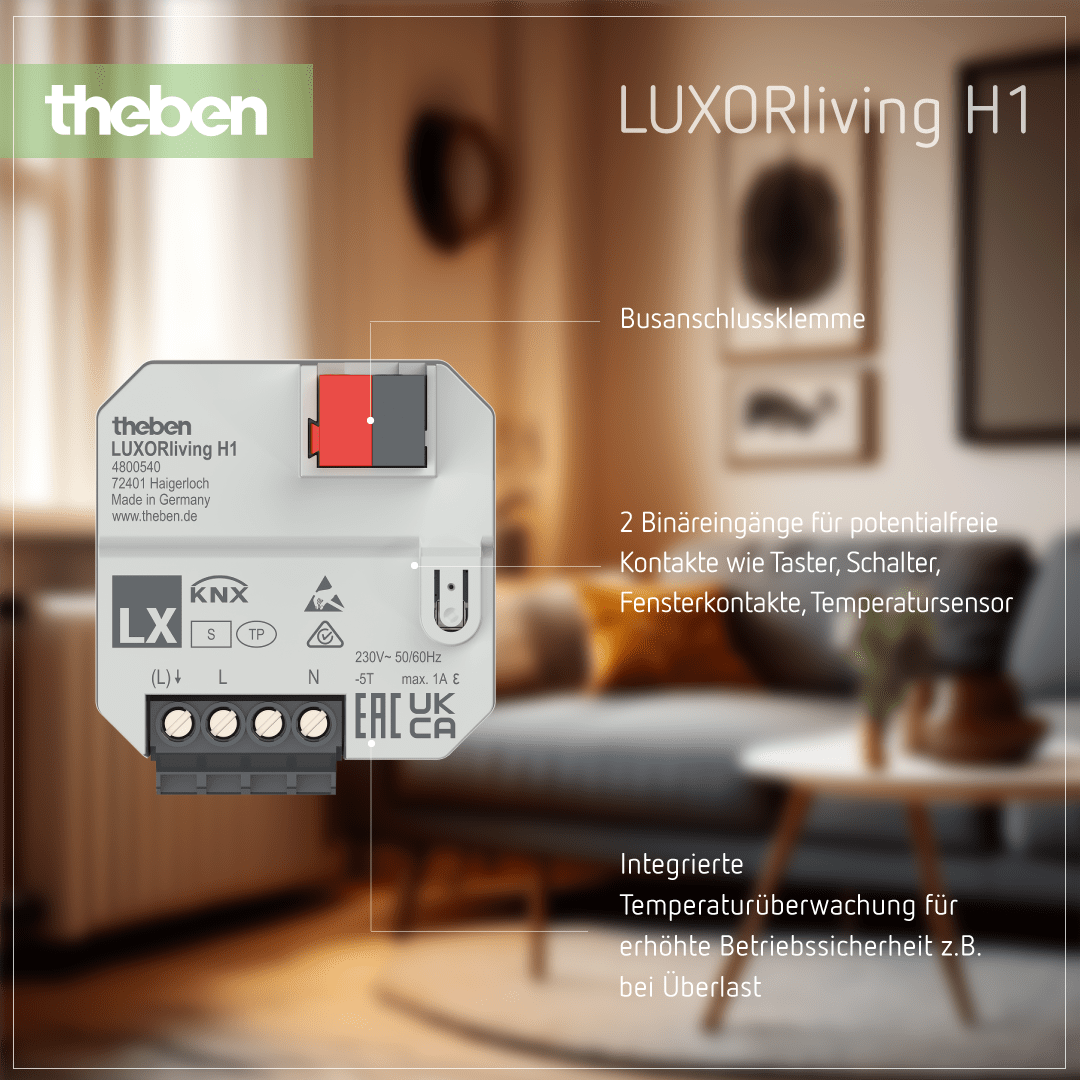 Produktdetails zum Theben LUXORliving H1 1-fach Heizungsaktor, Unterputz, für Heizungssteuerung