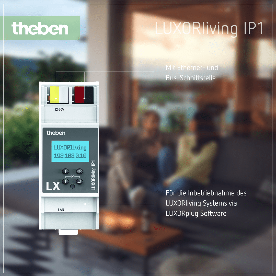 Produktdetails zur Theben LUXORliving IP1 Systemzentrale, zentrale Smart-Home-Steuerung.