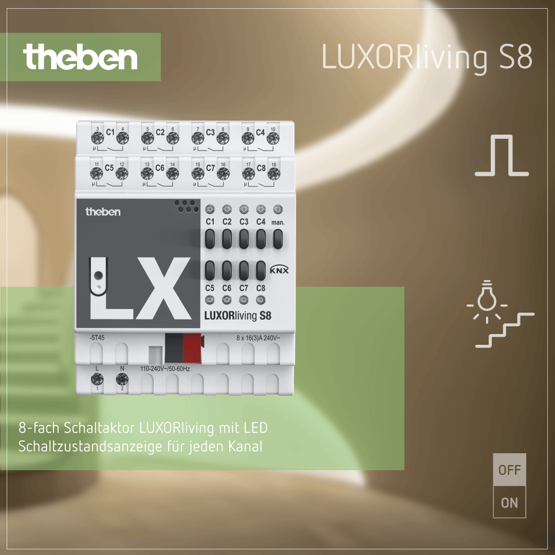 Theben LUXORliving S8 Schaltaktor zur intelligenten Steuerung von bis zu 8 elektrischen Geräten