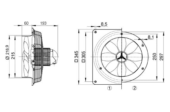 Maico DZS 20/2B  Axial-Wandventilator, Drehstrom, 1.150 m³/h