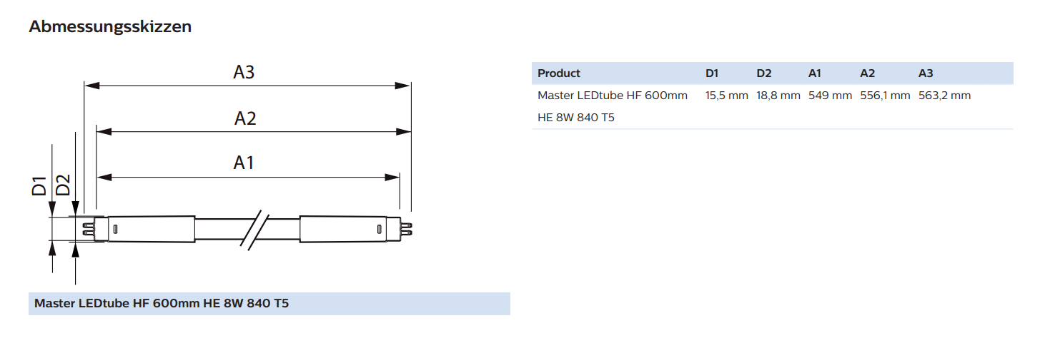 Philips 74325600 MASTER LEDtube T5 InstantFit EVG 600 mm, 200 °, 8 W, 840, 1050 lm, G5, dimmbar