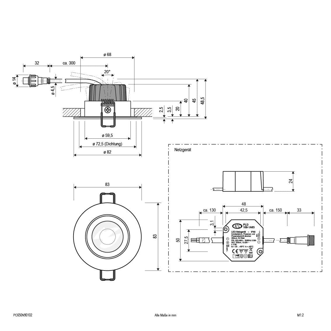 EVN PC650N91302 LED-Einbaustrahler 8,4W IP65 schwenkbar