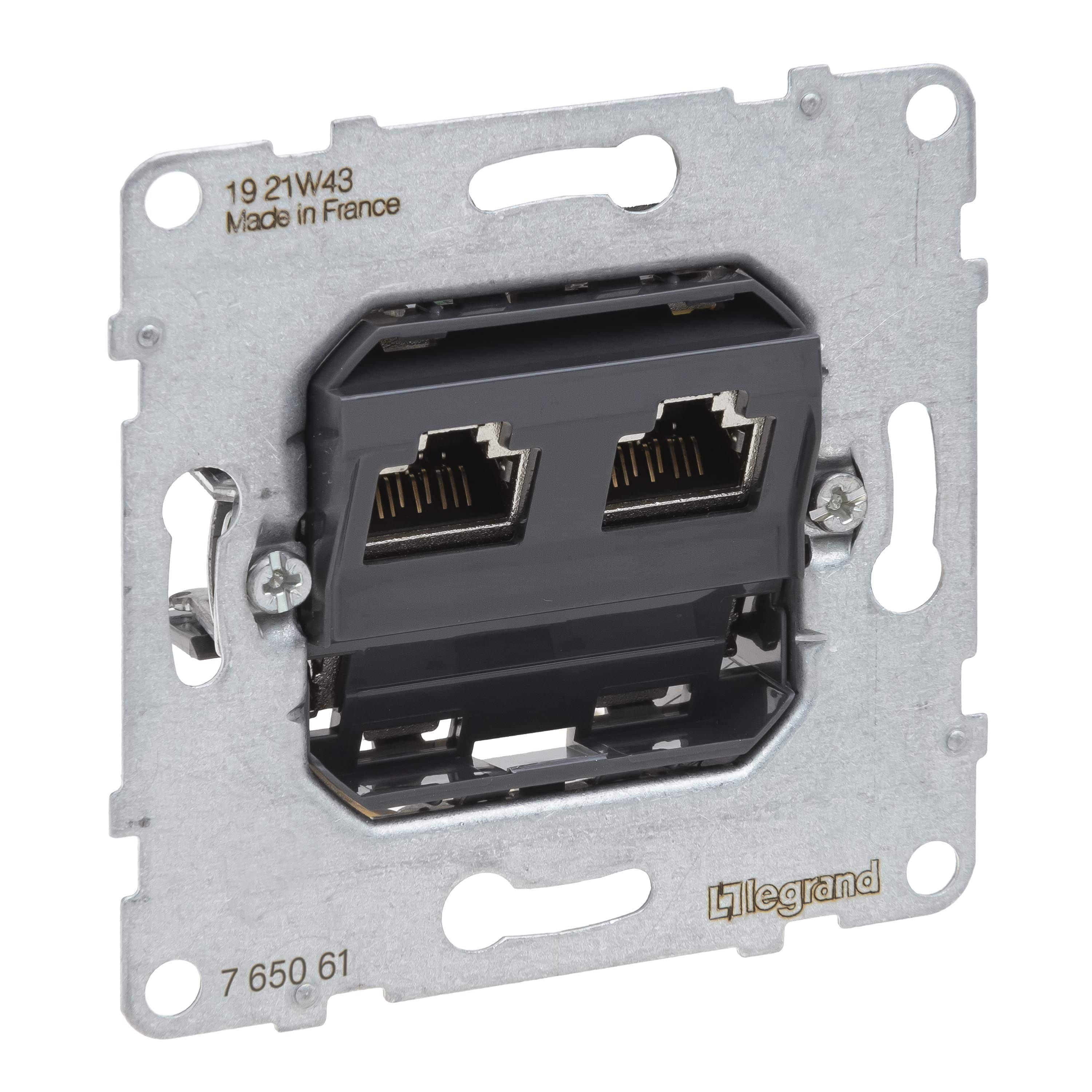 Legrand 765061 SEANO Einsatz Datendose 2 x RJ45, Kat. 6A, UTP, ungeschirmt, werkzeuglose Anschlusstechnik