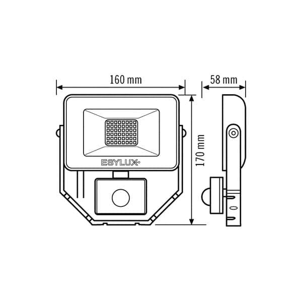 ESYLUX EL10810817 LED-Strahler mit Bewegungsmelder 3000 K, 10 W, Tiefe 58mm