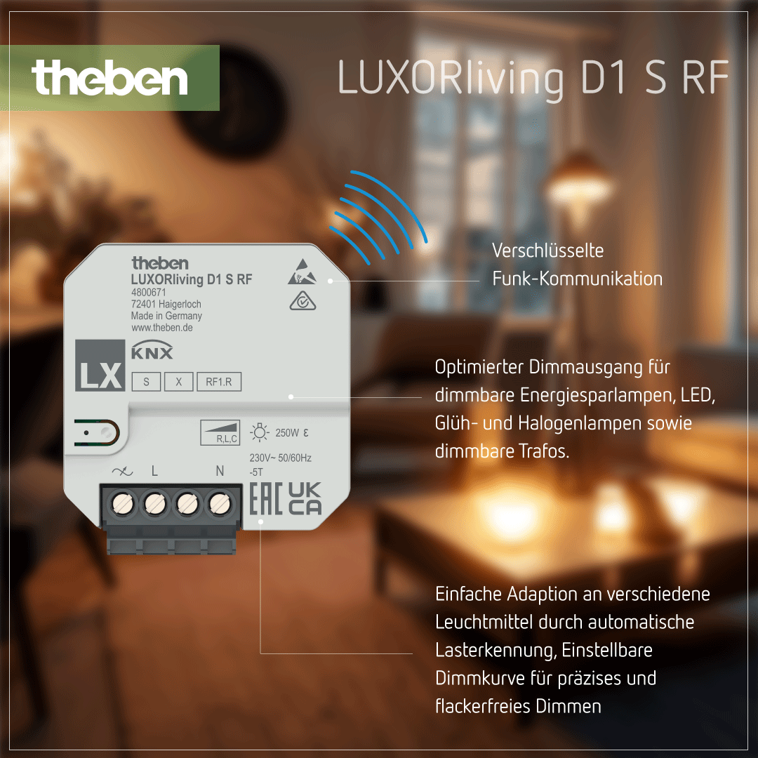 Produktdetails zum LUXORliving D1 S RF UP-Funk-Dimmaktor für die Lichtdimmung im Smart-Home