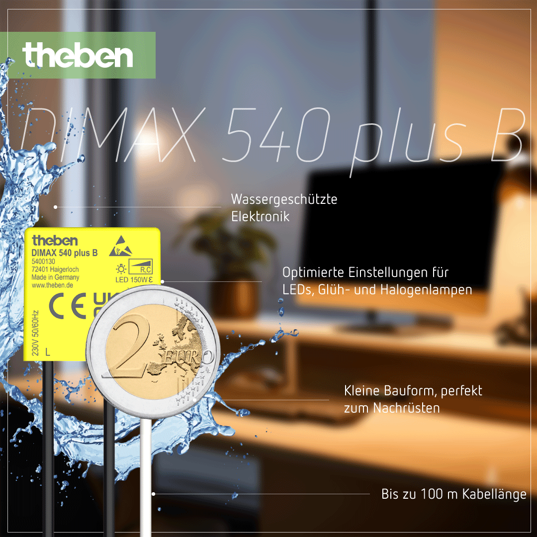 Einfache Bedienung: Theben DIMAX 540 plus B – UP-Dimmer für verschiedene Lampentypen, kein Neutralleiter